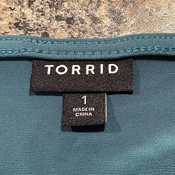 Torrid Bodysuit Ruched Halter Tie 3/4 Puff Sleeve Boho Cottage Retro Green 1 1X - Picture 3 of 7